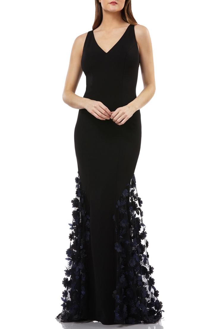 Women's Carmen Marc Valvo Infusion 3d Floral Skirt Mermaid Gown