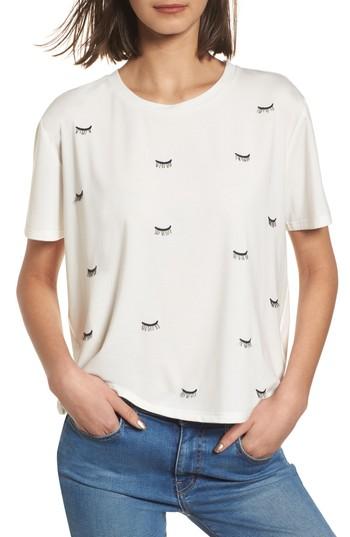 Women's Currently In Love Embroidered Eyelash Tee - White