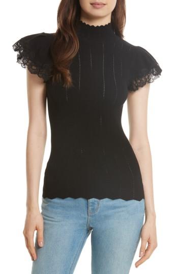 Women's Rebecca Taylor Lace Trim Pointelle Top - Black