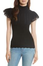 Women's Rebecca Taylor Lace Trim Pointelle Top - Black