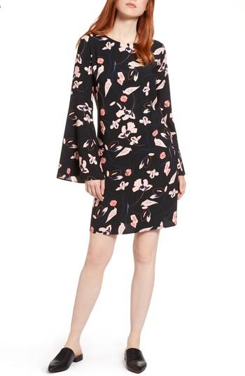 Women's Halogen Bow Back Floral Shift Dress - Black