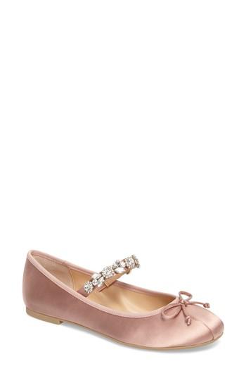 Women's Jewel By Badgley Mischka Terrie Mary Jane Flat M - Pink