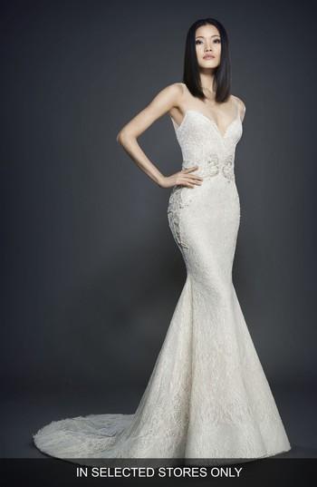 Women's Lazaro Glitter Embellished Lace Gown