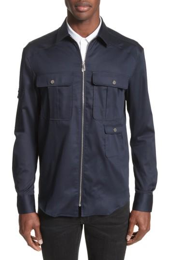 Men's Versace Collection Zip Front Stretch Cotton Shirt