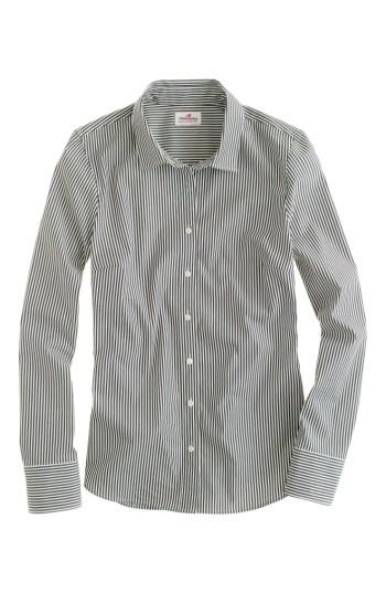 Women's J.crew Perfect Classic Stripe Stretch Cotton Shirt, Size - Black
