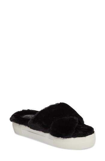 Women's Jslides Adorablee Faux Fur Plaform Sandal .5 M - Black