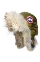 Women's Canada Goose Aviator Hat With Genuine Coyote Fur Trim - Green