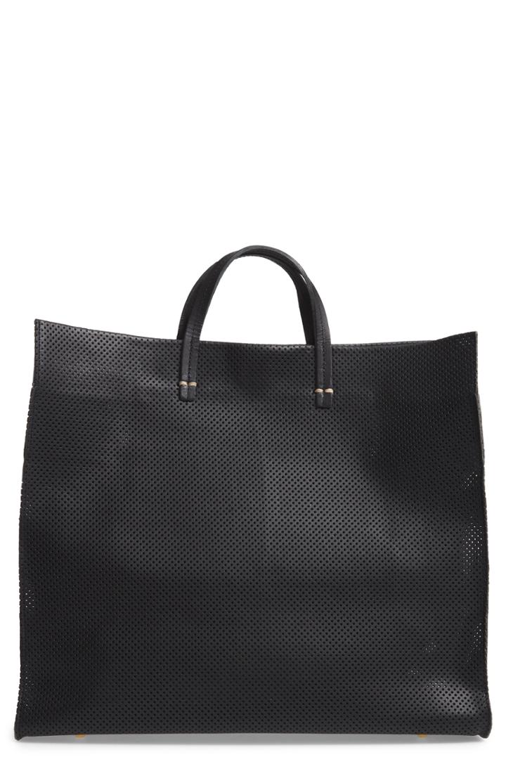 Clare V. Simple Perforated Leather Tote - Black