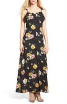 Women's Bp. Floral Ruffle Strap Maxi Dress, Size - Black