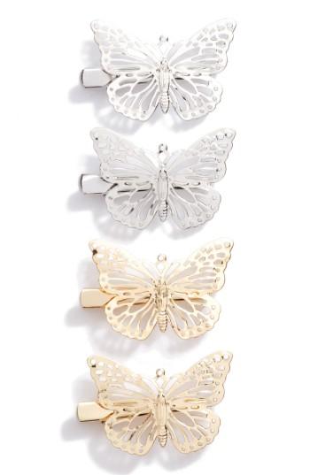 Berry Set Of 4 Butterfly Clips, Size - Metallic