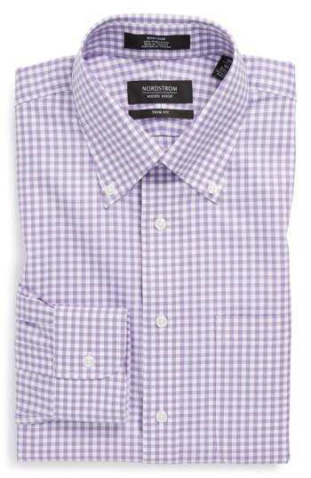 Men's Nordstrom Men's Shop Trim Fit Non-iron Gingham Dress Shirt - 34/35 - Purple