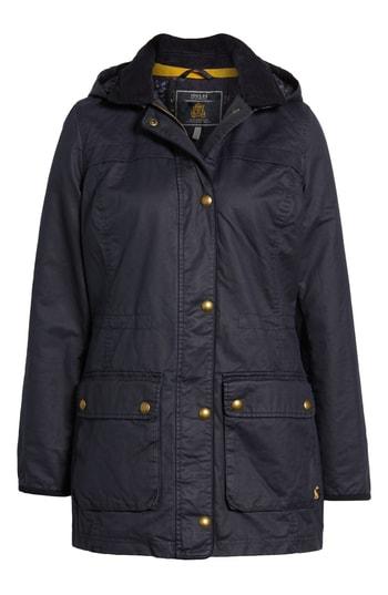 Women's Joules Faux Wax Jacket With Detachable Hood - Blue