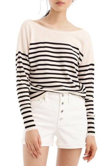 Women's J.crew Penny Stripe Merino Wool Sweater, Size - Black