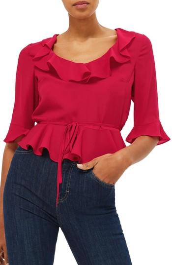 Women's Topshop Phoebe Frilly Blouse Us (fits Like 0) - Red