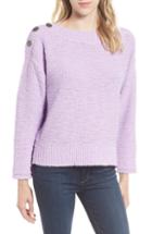 Women's Caslon Button Shoulder Boat Neck Sweater - Purple