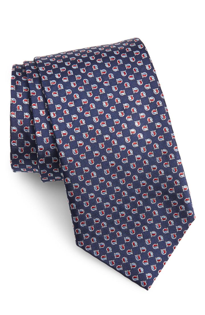 Men's Salvatore Ferragamo Gavi Ja Print Silk Tie, Size - Blue