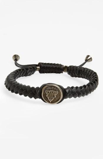Men's Gucci 'crest' Woven Leather Bracelet