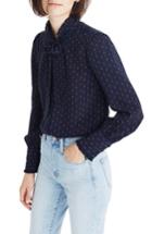 Women's Madewell Stripe Silk Tie Neck Ruffle Blouse - Blue