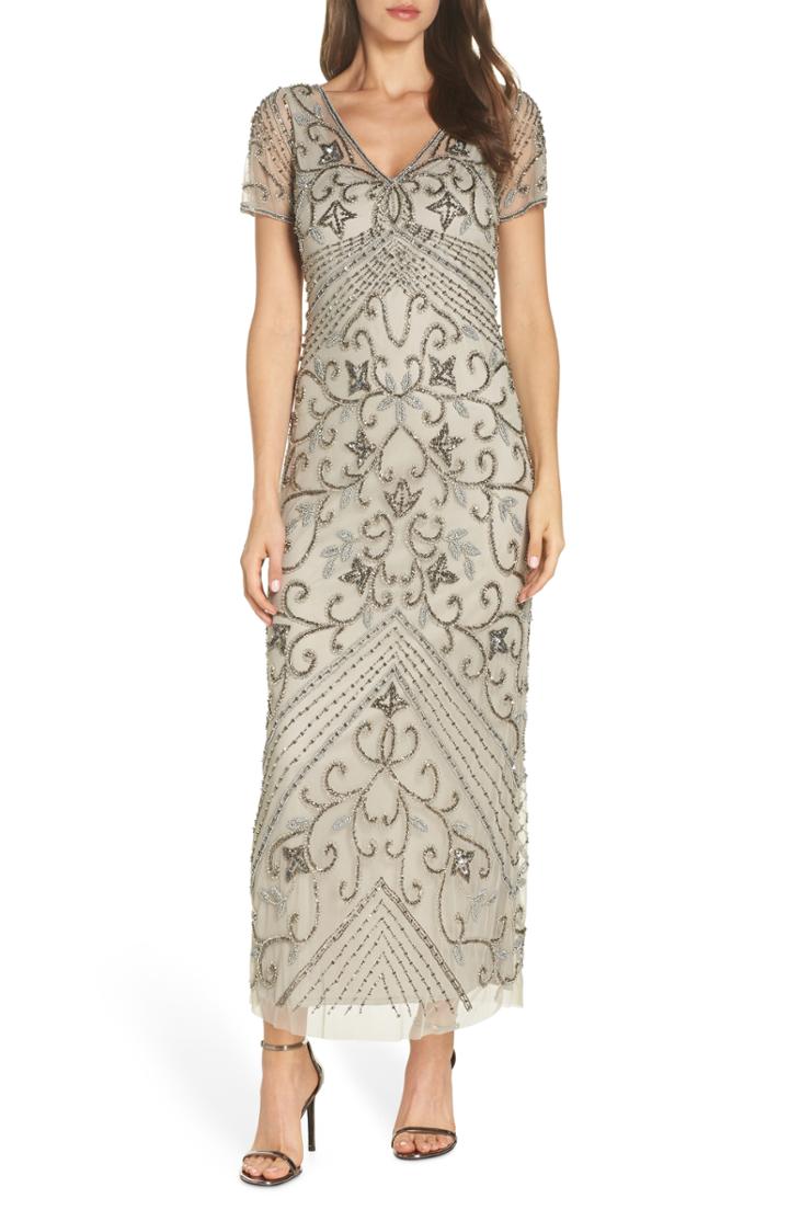 Women's Pisarro Nights Beaded Longline Gown - Metallic