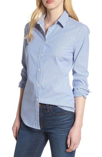Women's J.crew Perfect Classic Stripe Stretch Cotton Shirt - Blue