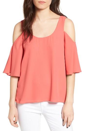 Women's Chelsea28 Chiffon Cold Shoulder Top, Size - Coral