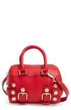 Topshop Bianca Studded Faux Leather Bowler Bag - Red