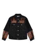 Women's Topshop Leopard Print Organza Denim Jacket Us (fits Like 0-2) - Black