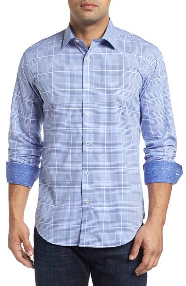 Men's Bugatchi Shaped Fit Tattersall Sport Shirt - Purple