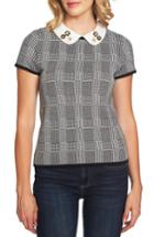 Women's Cece Embellished Collar Check Cotton Sweater - Black