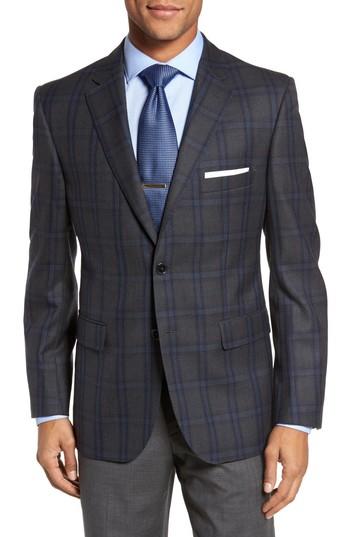 Men's Jb Britches Classic Fit Plaid Wool Sport Coat S - Grey