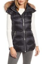 Women's Andrew Marc Claire 28 Water Resistant Hooded Down Vest With Genuine Fox Fur Trim - Black