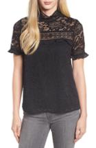 Women's Gibson X Glam Squad Velvet Flutter Sleeve Shirt - Black