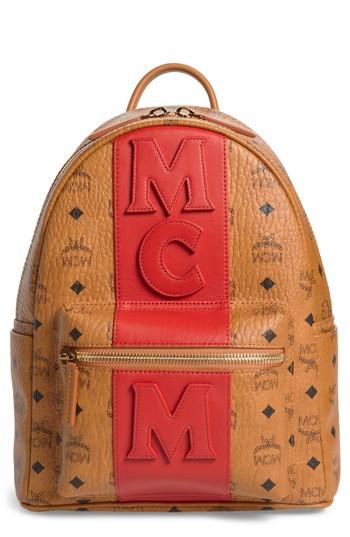 Mcm Small Stark Stripe Coated Canvas Backpack - Brown