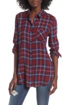 Women's Bp. Plaid Cotton Blend Shirt, Size - Red