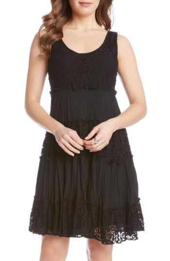 Women's Karen Kane 'tara' Tiered Lace A-line Dress - Black