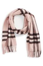 Women's Burberry Heritage Giant Check Fringed Cashmere Muffler, Size - Pink