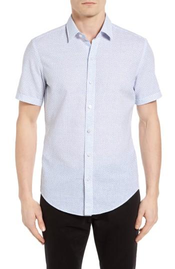 Men's Boss Robbie Slim Fit Dot Print Sport Shirt, Size - Blue