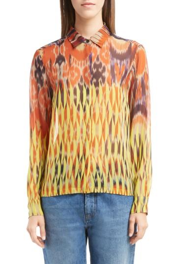 Women's Dries Van Noten Sheer Ikat Silk Blouse Us / 34 Fr - Yellow