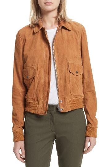 Women's Joseph Lightweight Suede Bomber Jacket Us / 36 Fr - Orange