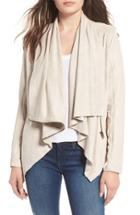 Women's Blanknyc Mixed Media Faux Leather Drape Front Jacket - Ivory