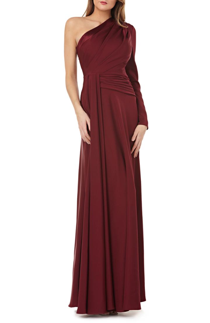 Women's Kay Unger One-shoulder Faille Gown - Red