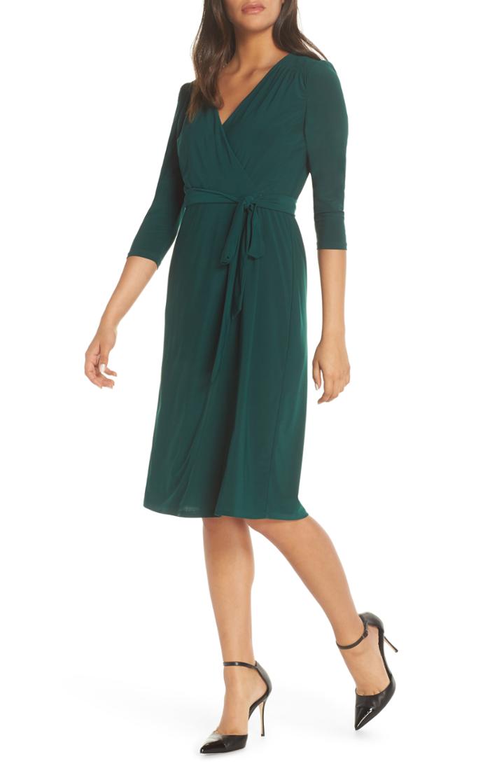 Women's Eliza J Smocked Shoulder Wrap Dress - Green