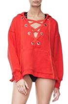 Women's Good American Good Sweats The Lace-up Hoodie /5 - Red