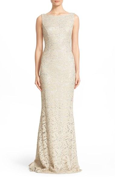 Women's Carmen Marc Valvo Couture Sequin Lace Column Gown