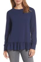 Petite Women's Halogen Ruffle Hem Sweatshirt, Size P - Blue
