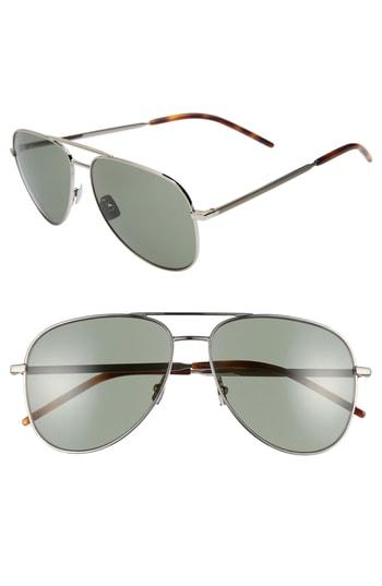 Men's Saint Laurent Classic 11 Folk 59mm Aviator Sunglasses - Silver