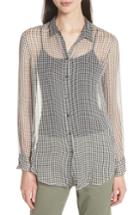 Women's Theory Check Silk Shirt - Black