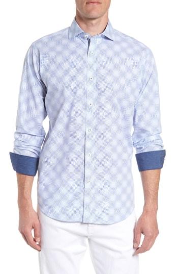 Men's Bugatchi Classic Fit Illusion Check Sport Shirt - Blue