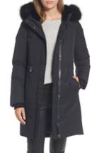 Women's Mackage Down Hooded Anorak With Genuine Fox & Rabbit Fur Trim, Size - Black