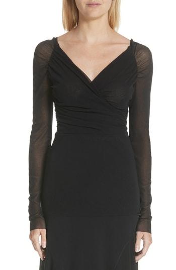 Women's Fuzzi Surplice Tulle Top - Black